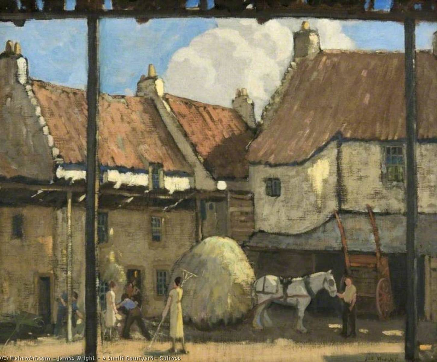 Wikioo.org - The Encyclopedia of Fine Arts - Painting, Artwork by James Wright - A Sunlit Courtyard, Culross