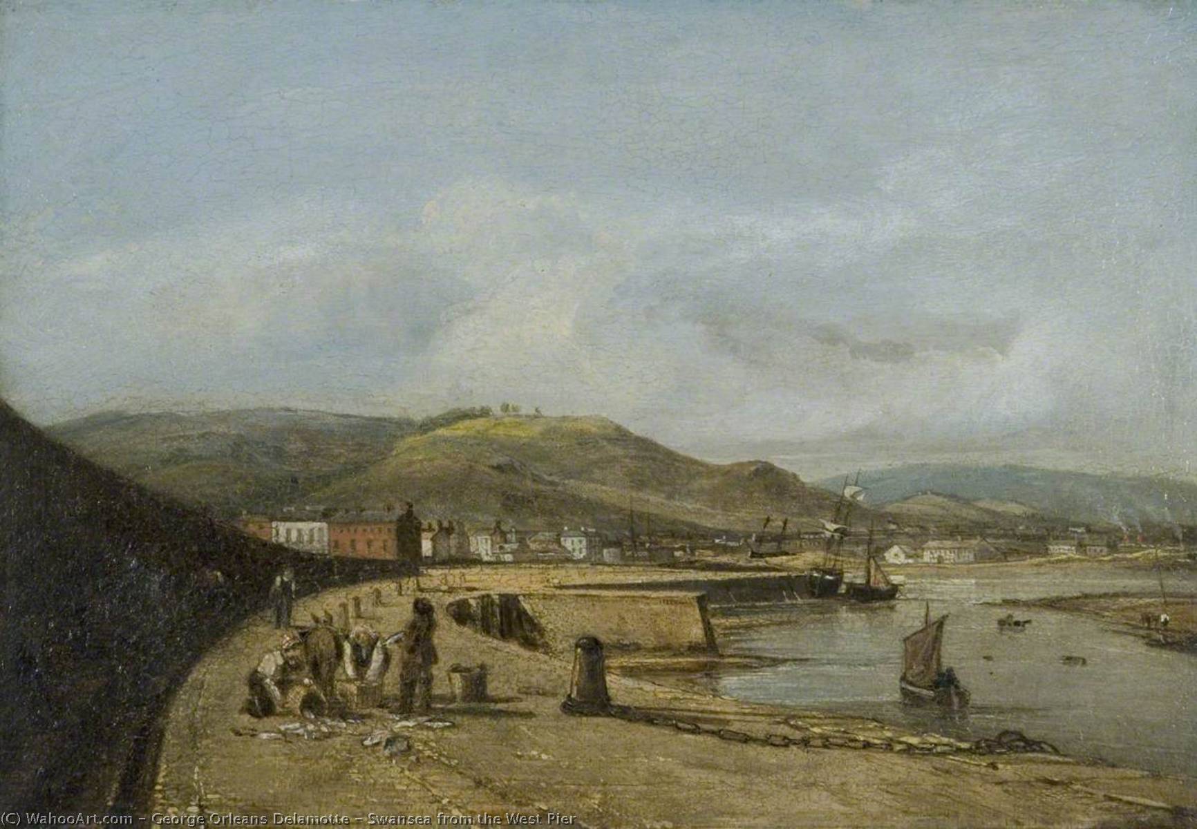 Wikioo.org - The Encyclopedia of Fine Arts - Painting, Artwork by George Orleans Delamotte - Swansea from the West Pier