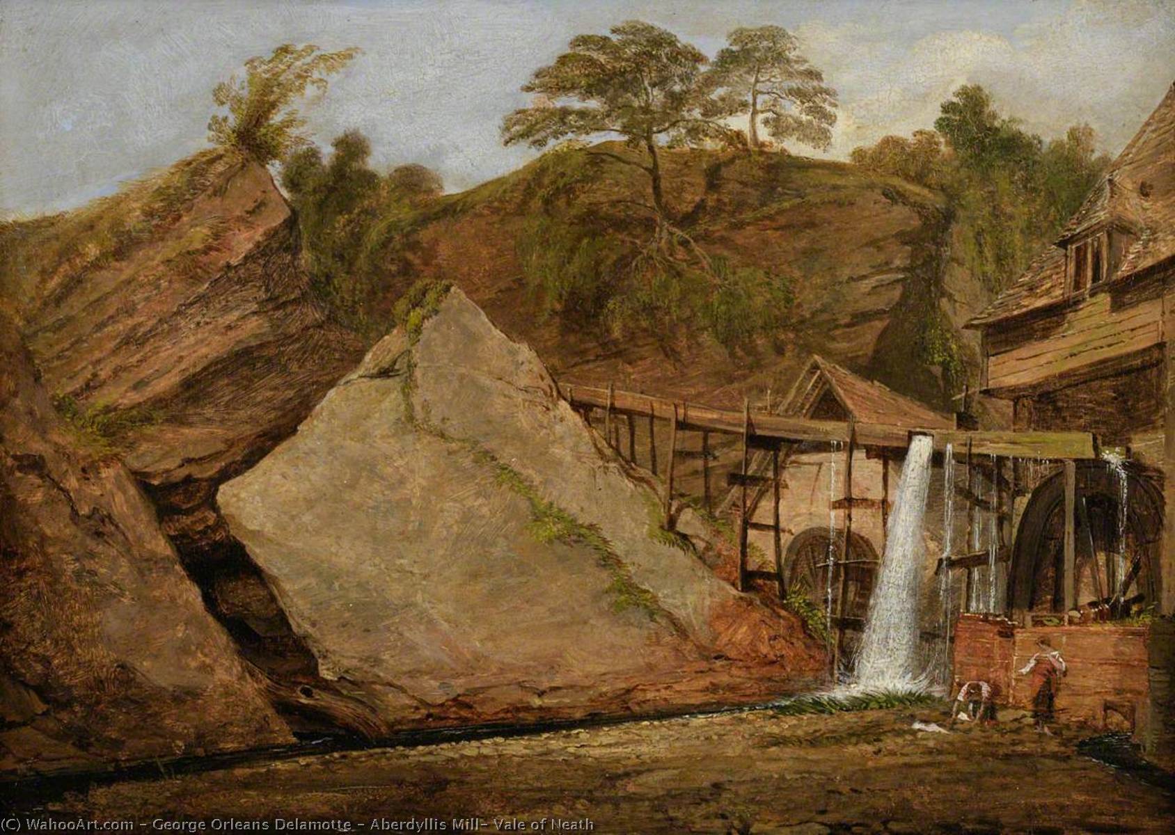 Wikioo.org - The Encyclopedia of Fine Arts - Painting, Artwork by George Orleans Delamotte - Aberdyllis Mill, Vale of Neath