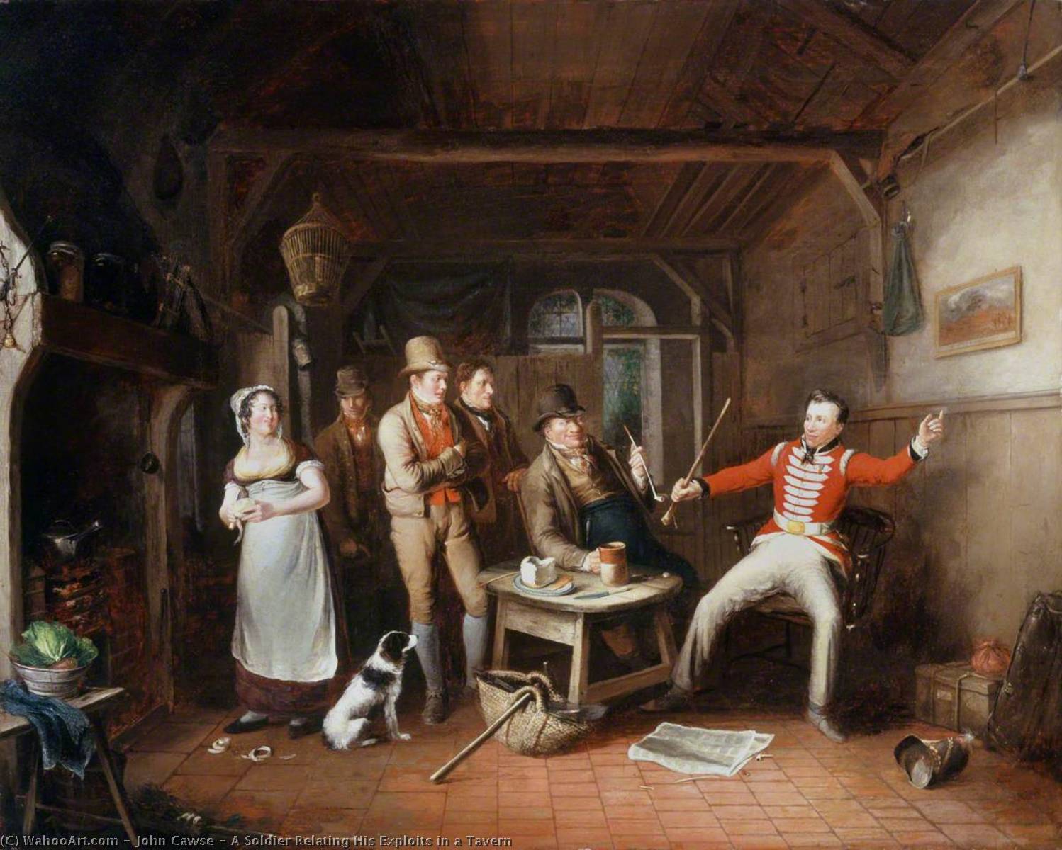 Wikioo.org - The Encyclopedia of Fine Arts - Painting, Artwork by John Cawse - A Soldier Relating His Exploits in a Tavern