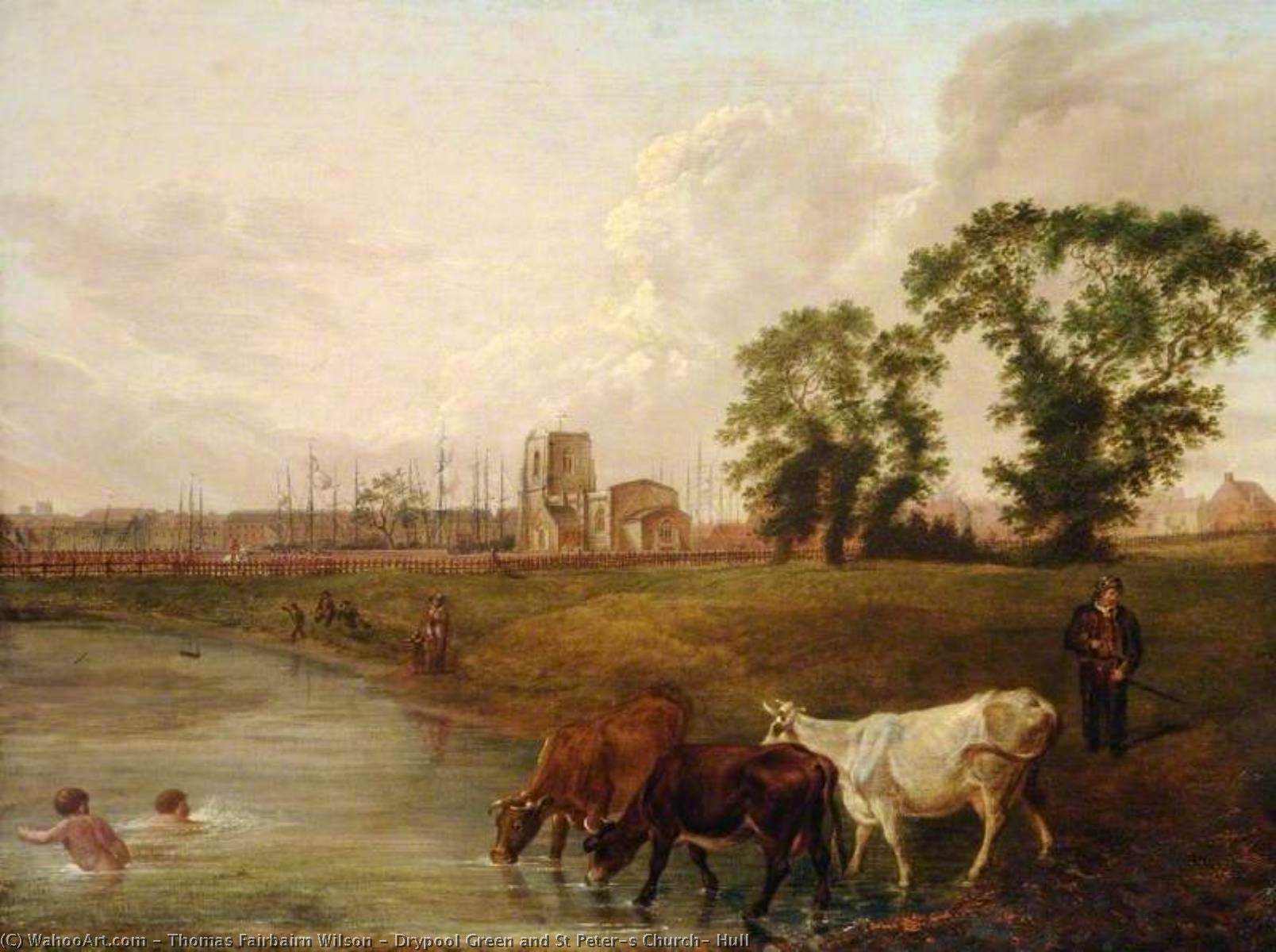 Wikioo.org - The Encyclopedia of Fine Arts - Painting, Artwork by Thomas Fairbairn Wilson - Drypool Green and St Peter's Church, Hull