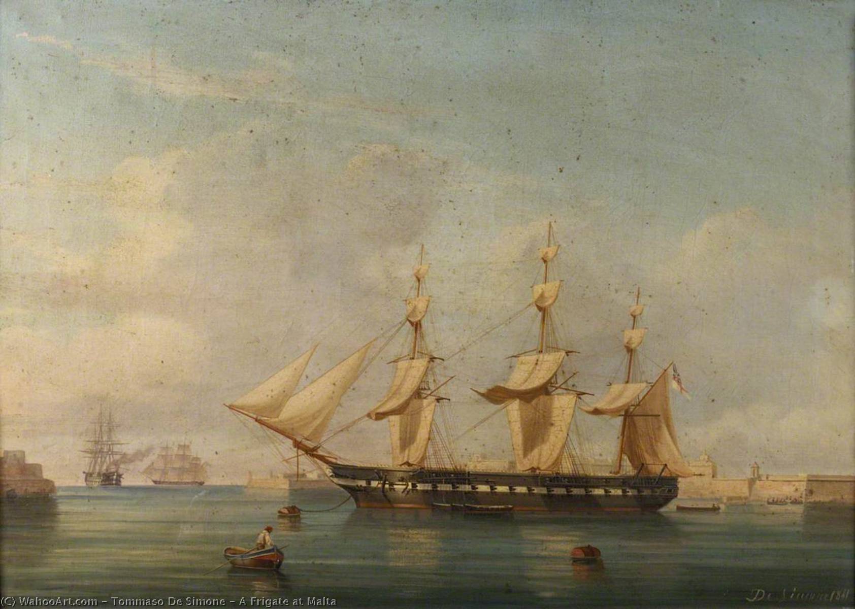 Wikioo.org - The Encyclopedia of Fine Arts - Painting, Artwork by Tommaso De Simone - A Frigate at Malta