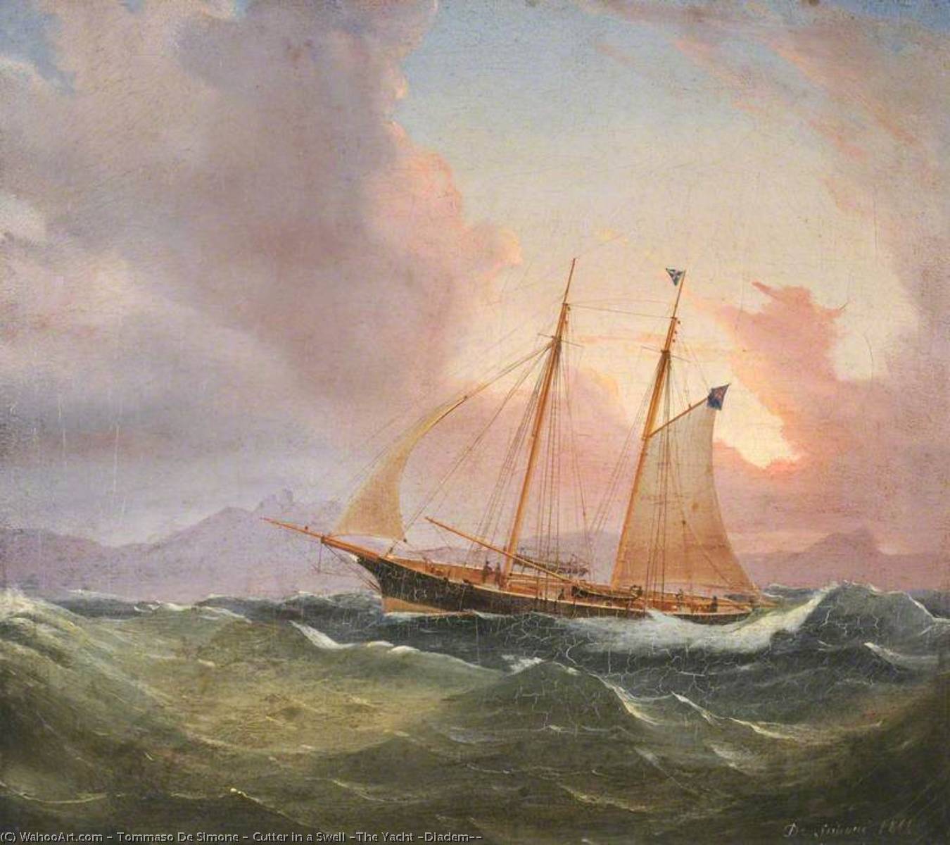 Wikioo.org - The Encyclopedia of Fine Arts - Painting, Artwork by Tommaso De Simone - Cutter in a Swell (The Yacht 'Diadem')