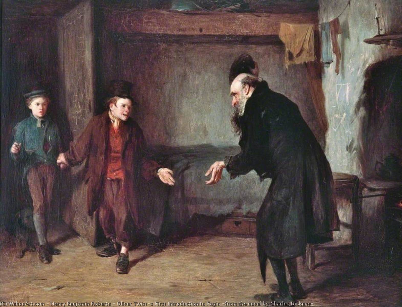 Wikioo.org - The Encyclopedia of Fine Arts - Painting, Artwork by Henry Benjamin Roberts - Oliver Twist's First Introduction to Fagin (from the novel by Charles Dickens)
