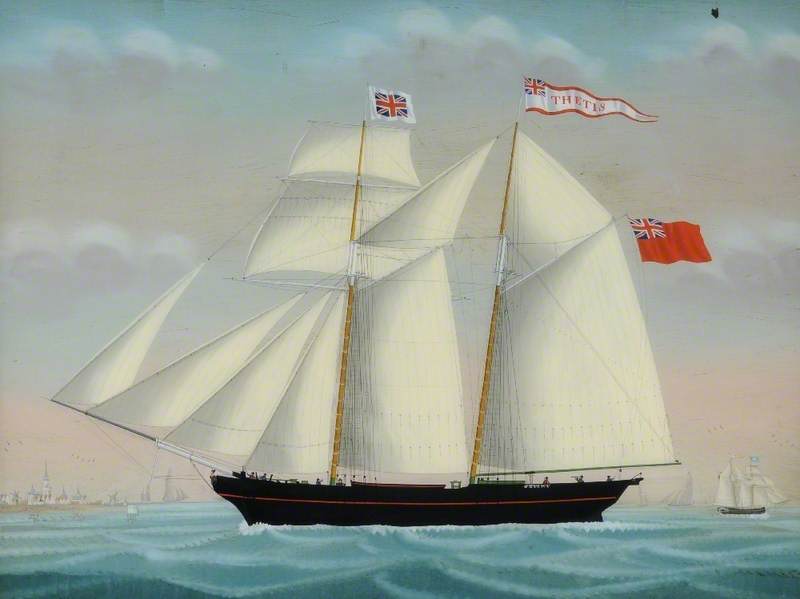Wikioo.org - The Encyclopedia of Fine Arts - Painting, Artwork by Petrus Cornelis Weyts - The Topsail Schooner 'Thetis' off Flushing
