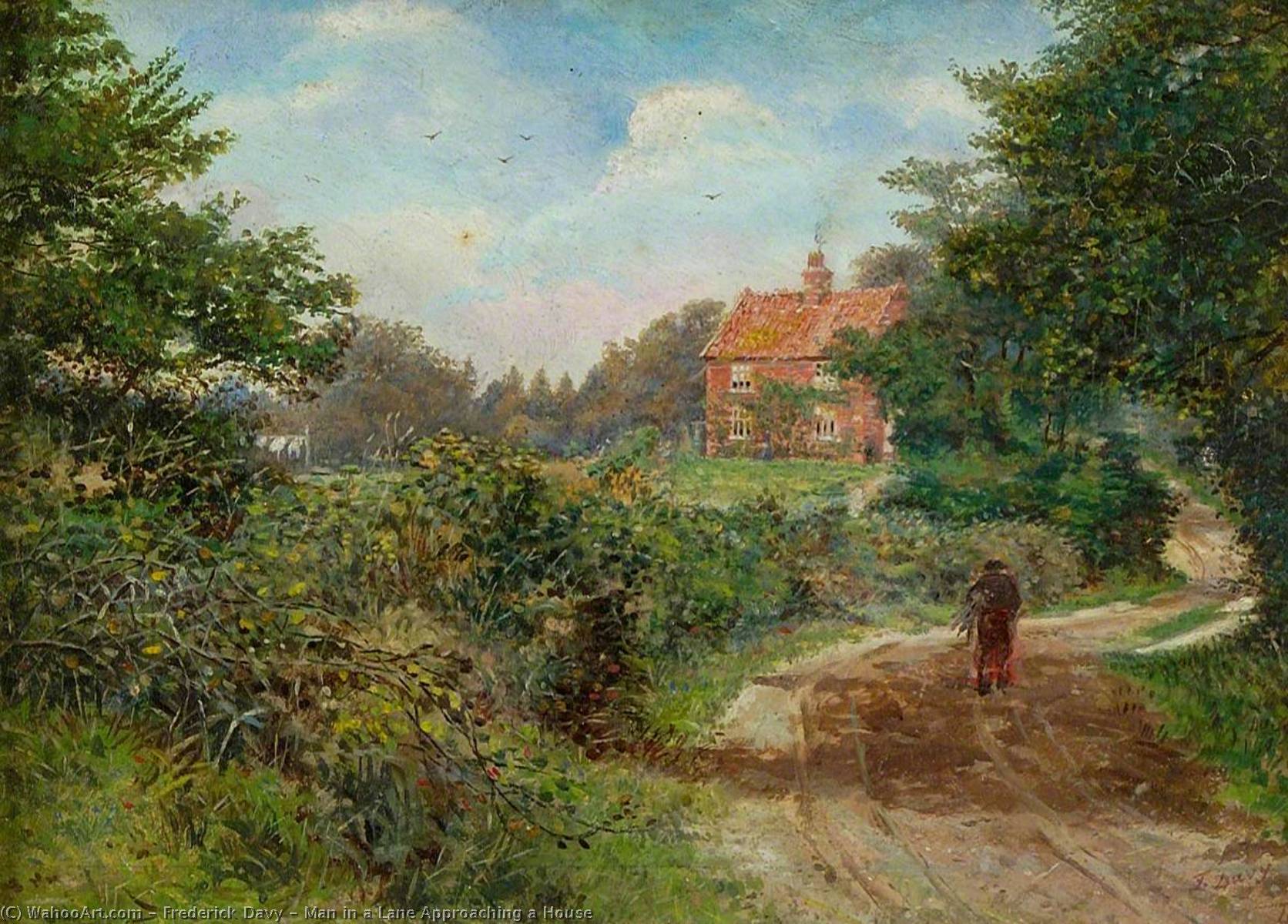 Wikioo.org - The Encyclopedia of Fine Arts - Painting, Artwork by Frederick Davy - Man in a Lane Approaching a House