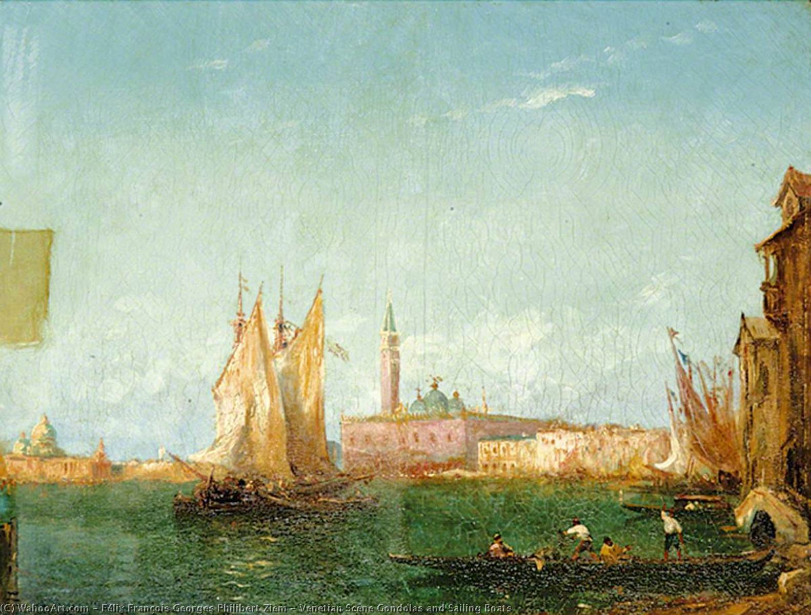 Wikioo.org - The Encyclopedia of Fine Arts - Painting, Artwork by Félix François Georges Philibert Ziem - Venetian Scene Gondolas and Sailing Boats