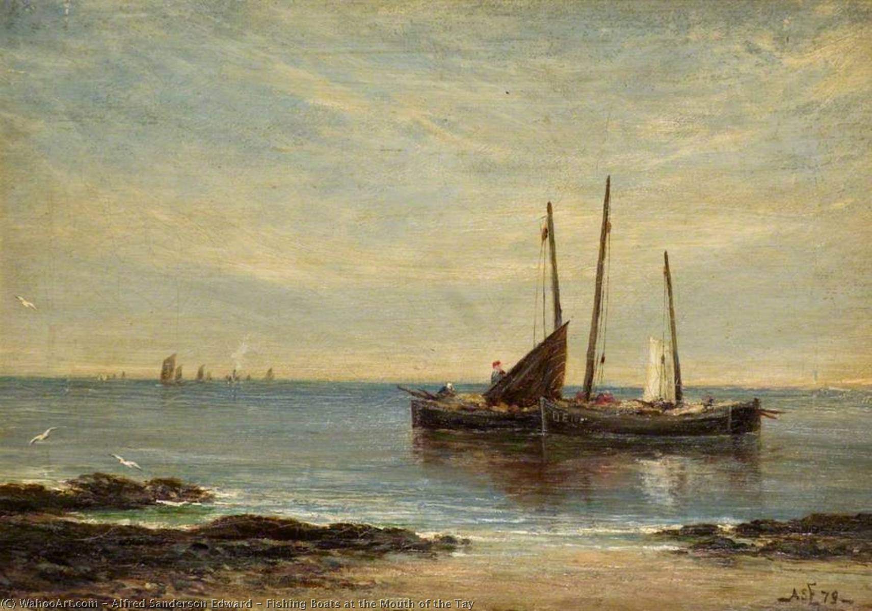 Wikioo.org - The Encyclopedia of Fine Arts - Painting, Artwork by Alfred Sanderson Edward - Fishing Boats at the Mouth of the Tay