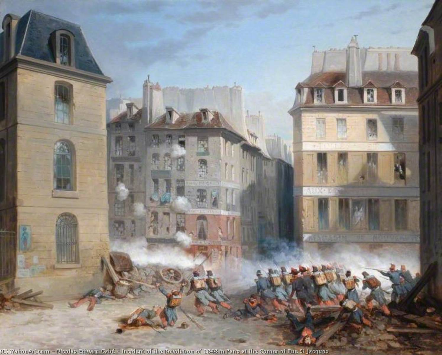 Wikioo.org - The Encyclopedia of Fine Arts - Painting, Artwork by Nicolas Edward Gabé - Incident of the Revolution of 1848 in Paris at the Corner of Rue St Jacques