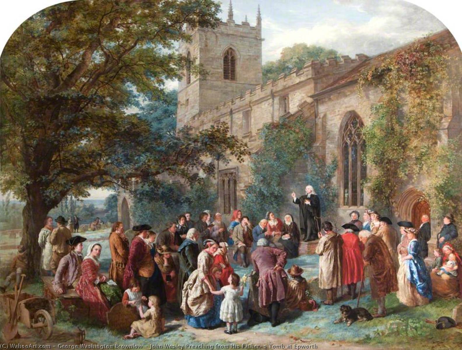 Wikioo.org - The Encyclopedia of Fine Arts - Painting, Artwork by George Washington Brownlow - John Wesley Preaching from His Father's Tomb at Epworth