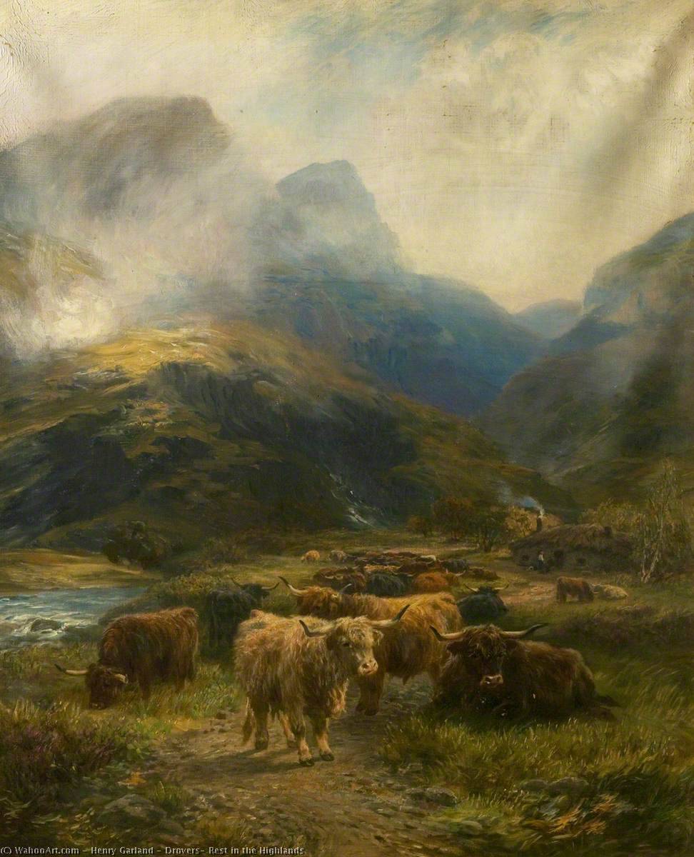 Wikioo.org - The Encyclopedia of Fine Arts - Painting, Artwork by Henry Garland - Drovers' Rest in the Highlands