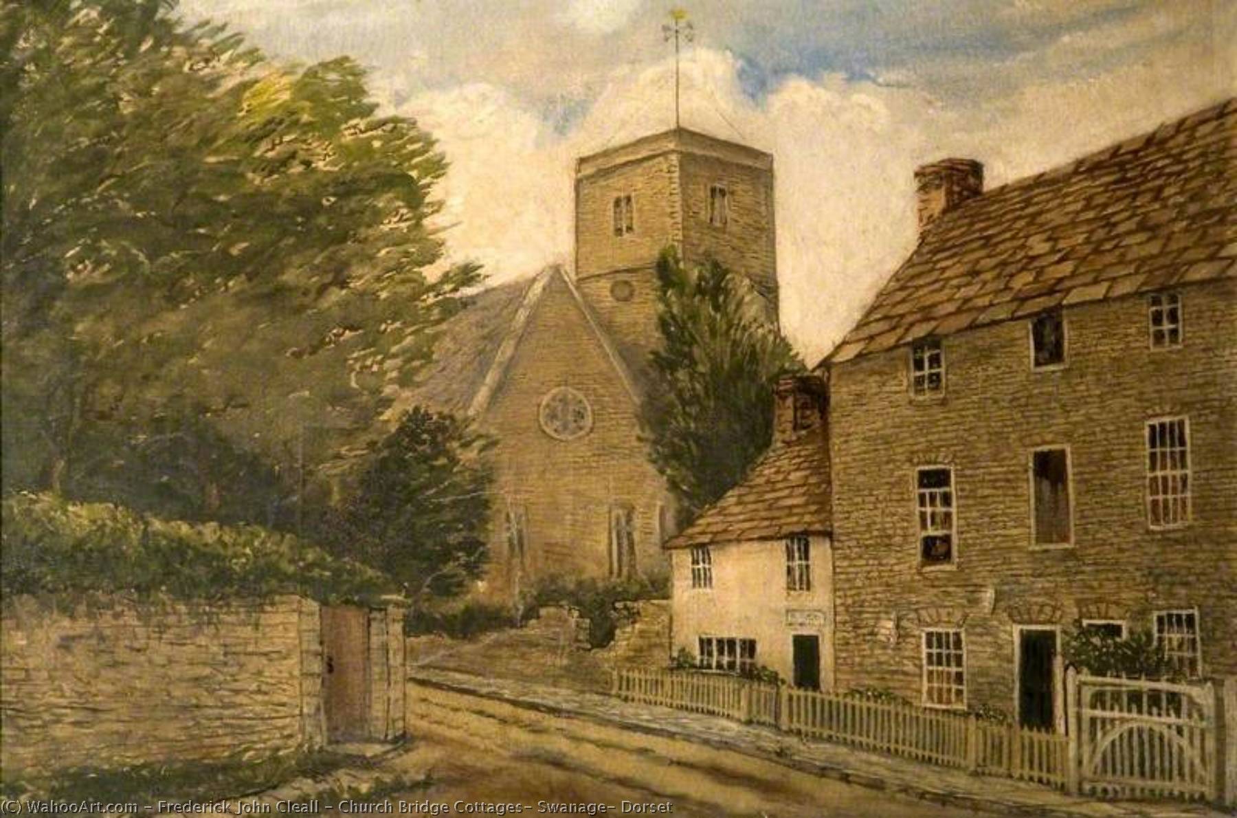 Wikioo.org - The Encyclopedia of Fine Arts - Painting, Artwork by Frederick John Cleall - Church Bridge Cottages, Swanage, Dorset