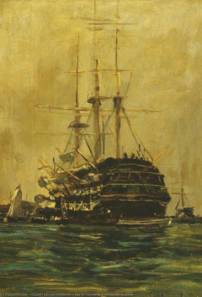 Wikioo.org - The Encyclopedia of Fine Arts - Painting, Artwork by Charles Edward Holloway - The St Vincent in Portsmouth Harbour