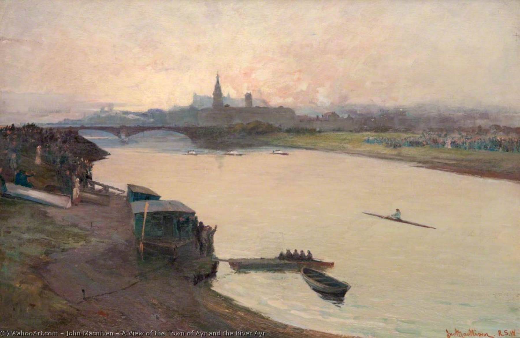 Wikioo.org - The Encyclopedia of Fine Arts - Painting, Artwork by John Macniven - A View of the Town of Ayr and the River Ayr
