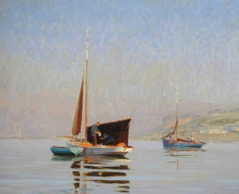 Wikioo.org - The Encyclopedia of Fine Arts - Painting, Artwork by Philip Thomson Gilchrist - Tarring the Main Sail