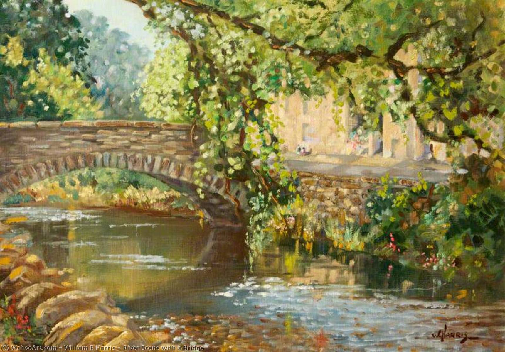 Wikioo.org - The Encyclopedia of Fine Arts - Painting, Artwork by William E Harris - River Scene with a Bridge