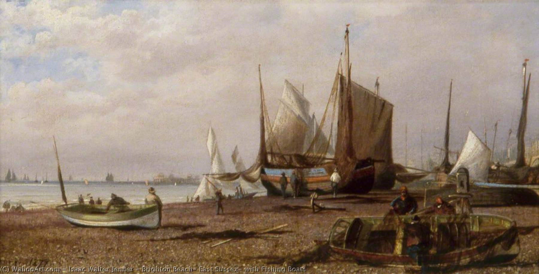 WikiOO.org - Encyclopedia of Fine Arts - Maleri, Artwork Isaac Walter Jenner - Brighton Beach, East Sussex, with Fishing Boats
