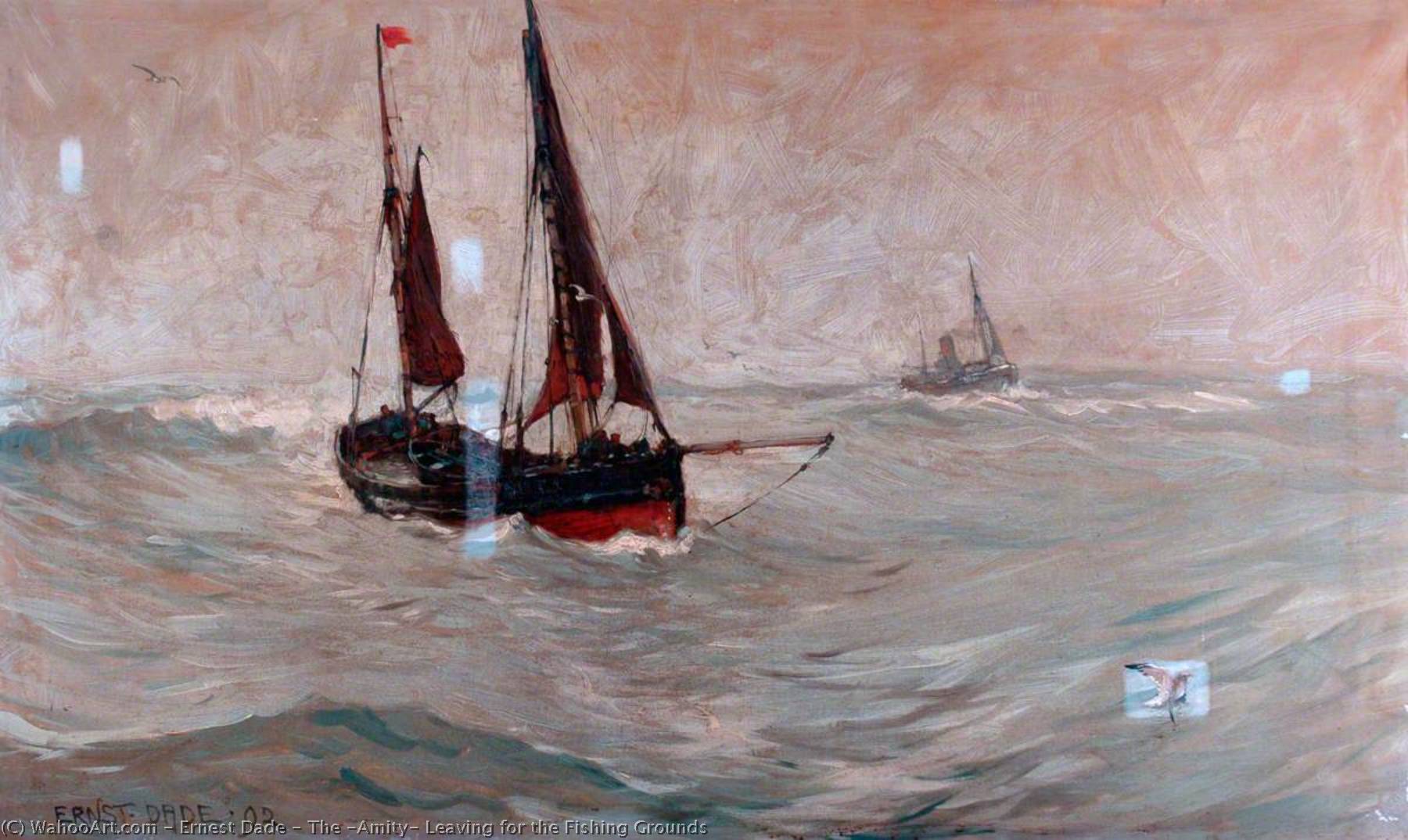 Wikioo.org - The Encyclopedia of Fine Arts - Painting, Artwork by Ernest Dade - The 'Amity' Leaving for the Fishing Grounds