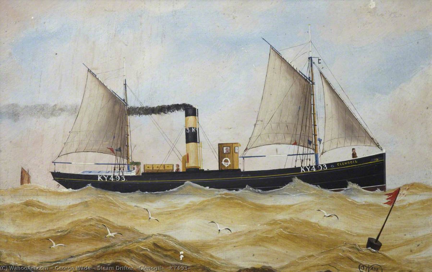 Wikioo.org - The Encyclopedia of Fine Arts - Painting, Artwork by George Wade - Steam Drifter 'Glenogil' (KY493)