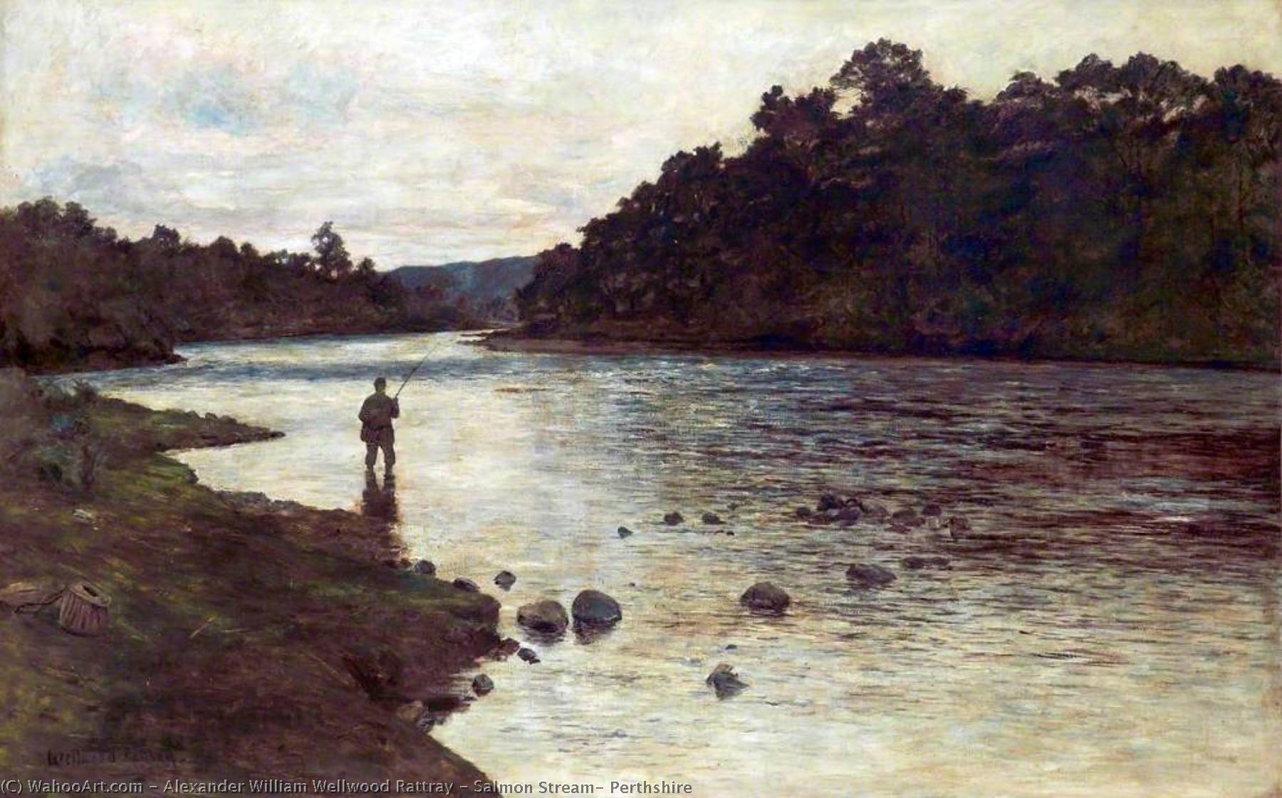 Wikioo.org - The Encyclopedia of Fine Arts - Painting, Artwork by Alexander William Wellwood Rattray - Salmon Stream, Perthshire