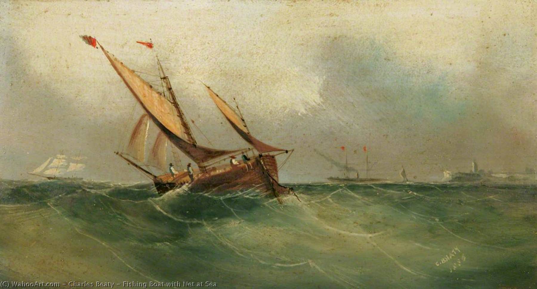 Wikioo.org - The Encyclopedia of Fine Arts - Painting, Artwork by Charles Beaty - Fishing Boat with Net at Sea