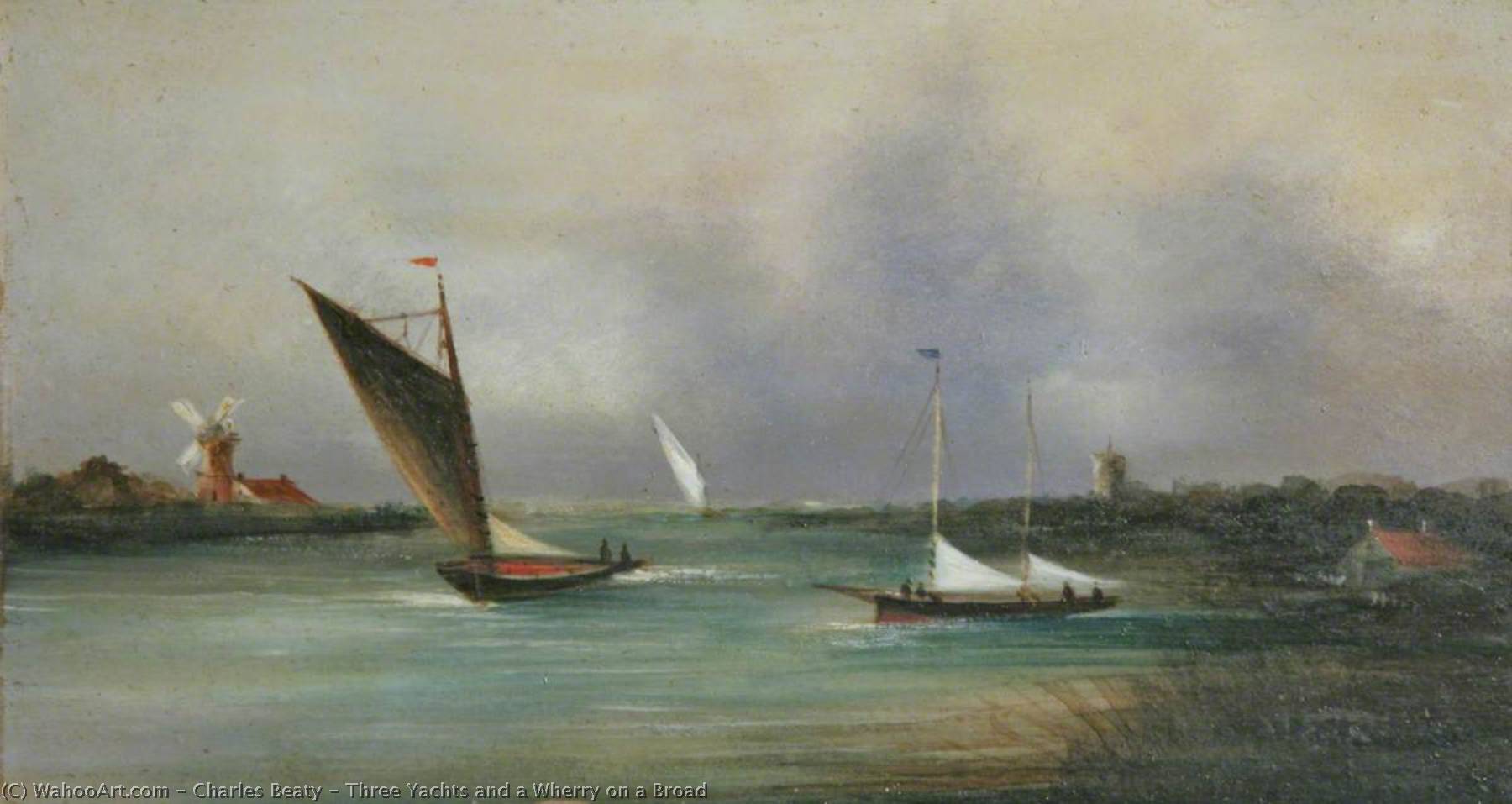 Wikioo.org - The Encyclopedia of Fine Arts - Painting, Artwork by Charles Beaty - Three Yachts and a Wherry on a Broad