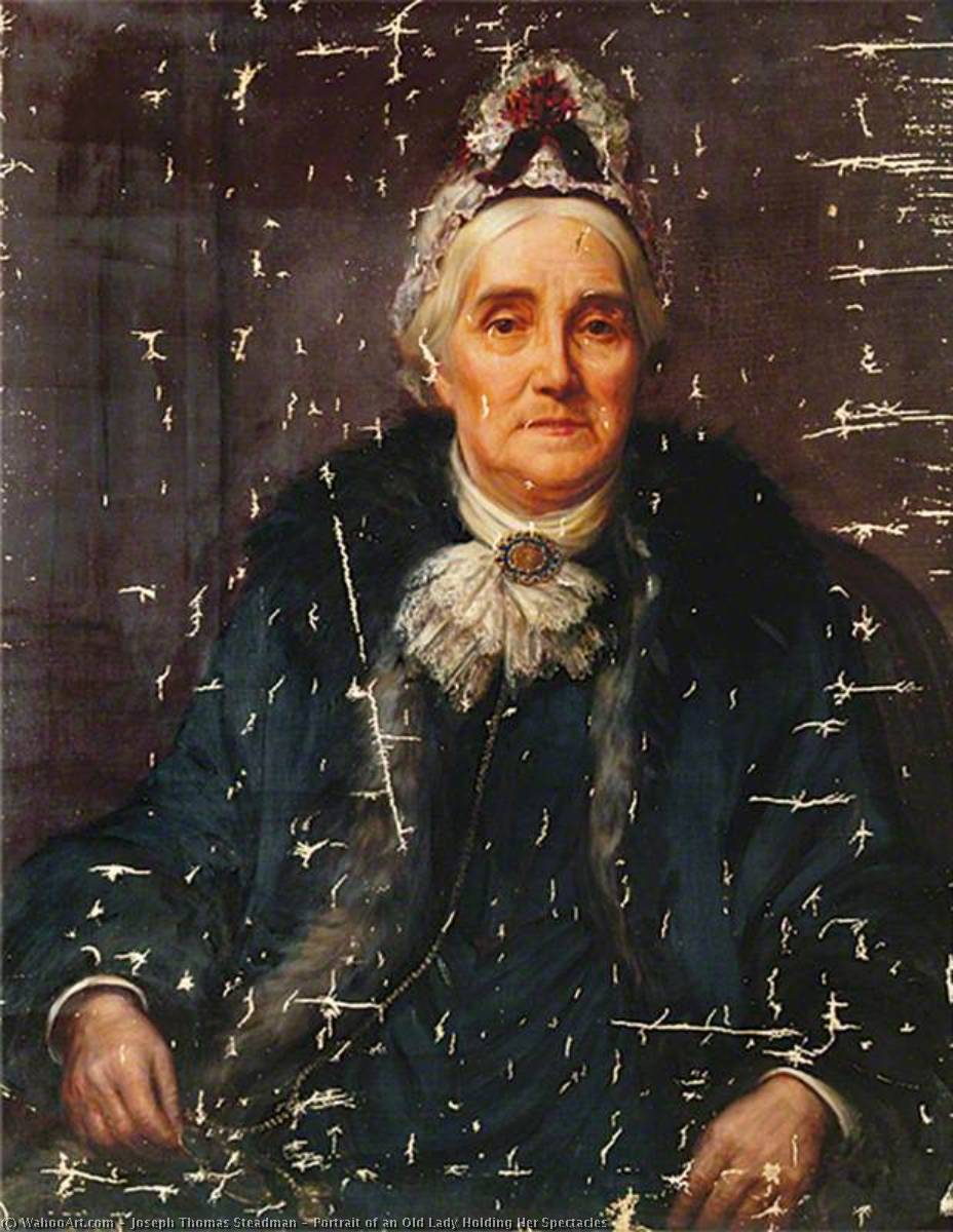 Wikioo.org - The Encyclopedia of Fine Arts - Painting, Artwork by Joseph Thomas Steadman - Portrait of an Old Lady Holding Her Spectacles