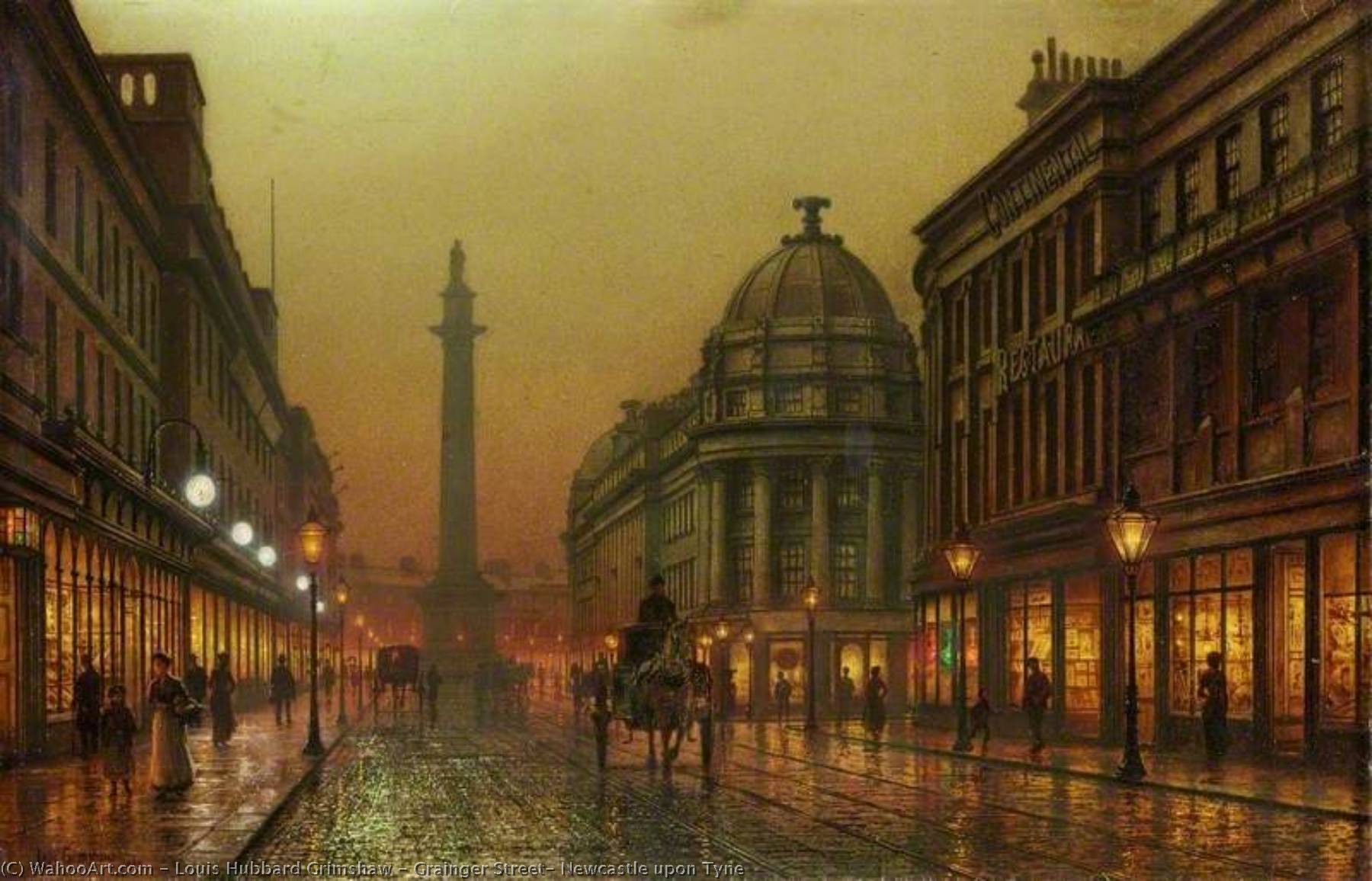 Wikioo.org - The Encyclopedia of Fine Arts - Painting, Artwork by Louis Hubbard Grimshaw - Grainger Street, Newcastle upon Tyne