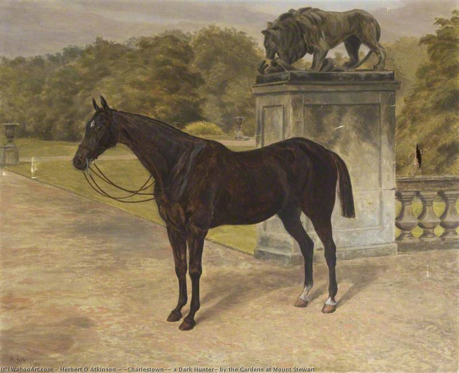 Wikioo.org - The Encyclopedia of Fine Arts - Painting, Artwork by Herbert D Atkinson - 'Charlestown', a Dark Hunter, by the Gardens at Mount Stewart