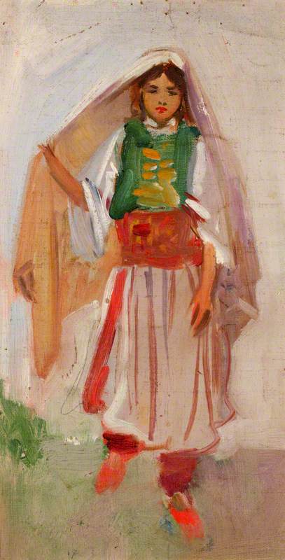 Wikioo.org - The Encyclopedia of Fine Arts - Painting, Artwork by John J Alsop - Arab Girl Holding Her Head Veil