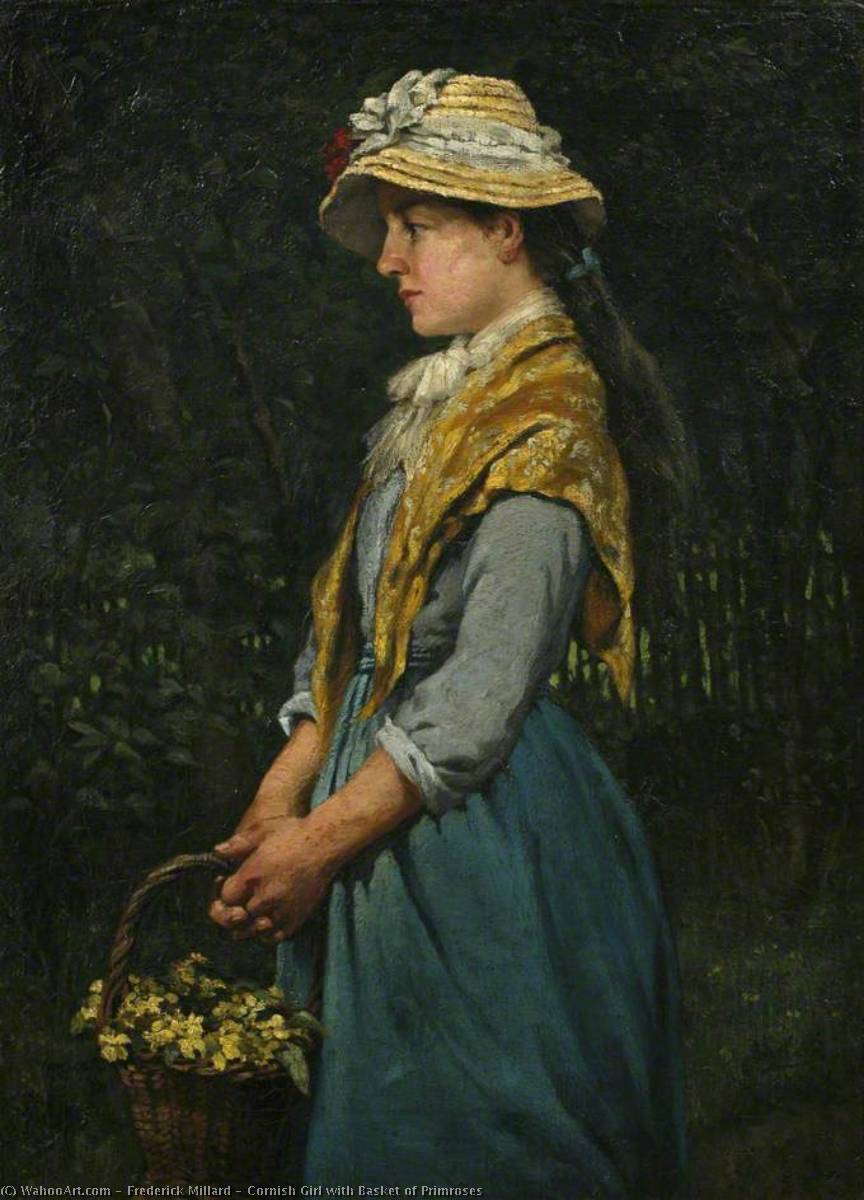 Wikioo.org - The Encyclopedia of Fine Arts - Painting, Artwork by Frederick Millard - Cornish Girl with Basket of Primroses
