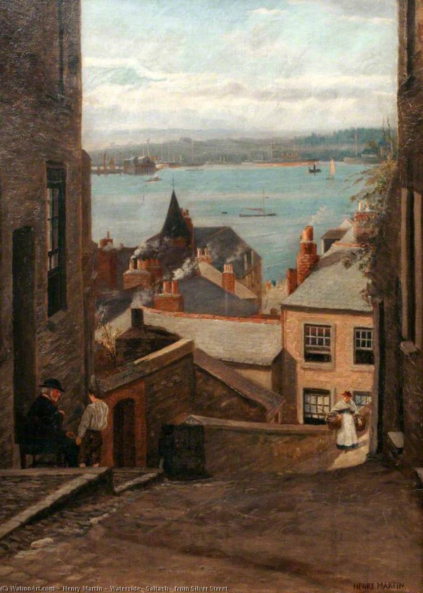 Wikioo.org - The Encyclopedia of Fine Arts - Painting, Artwork by Henry Martin - Waterside, Saltash, from Silver Street