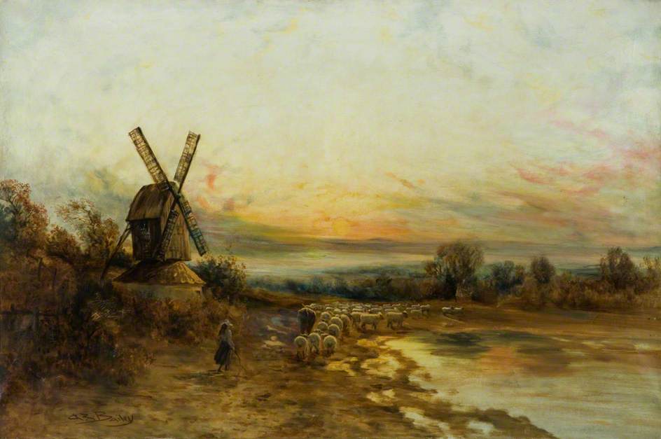Wikioo.org - The Encyclopedia of Fine Arts - Painting, Artwork by Albert Edward Bailey - Landscape with Windmill