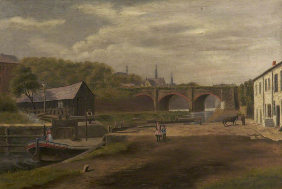 Wikioo.org - The Encyclopedia of Fine Arts - Painting, Artwork by Charles Barlow - Barton Aqueduct and Lock on River Irwell
