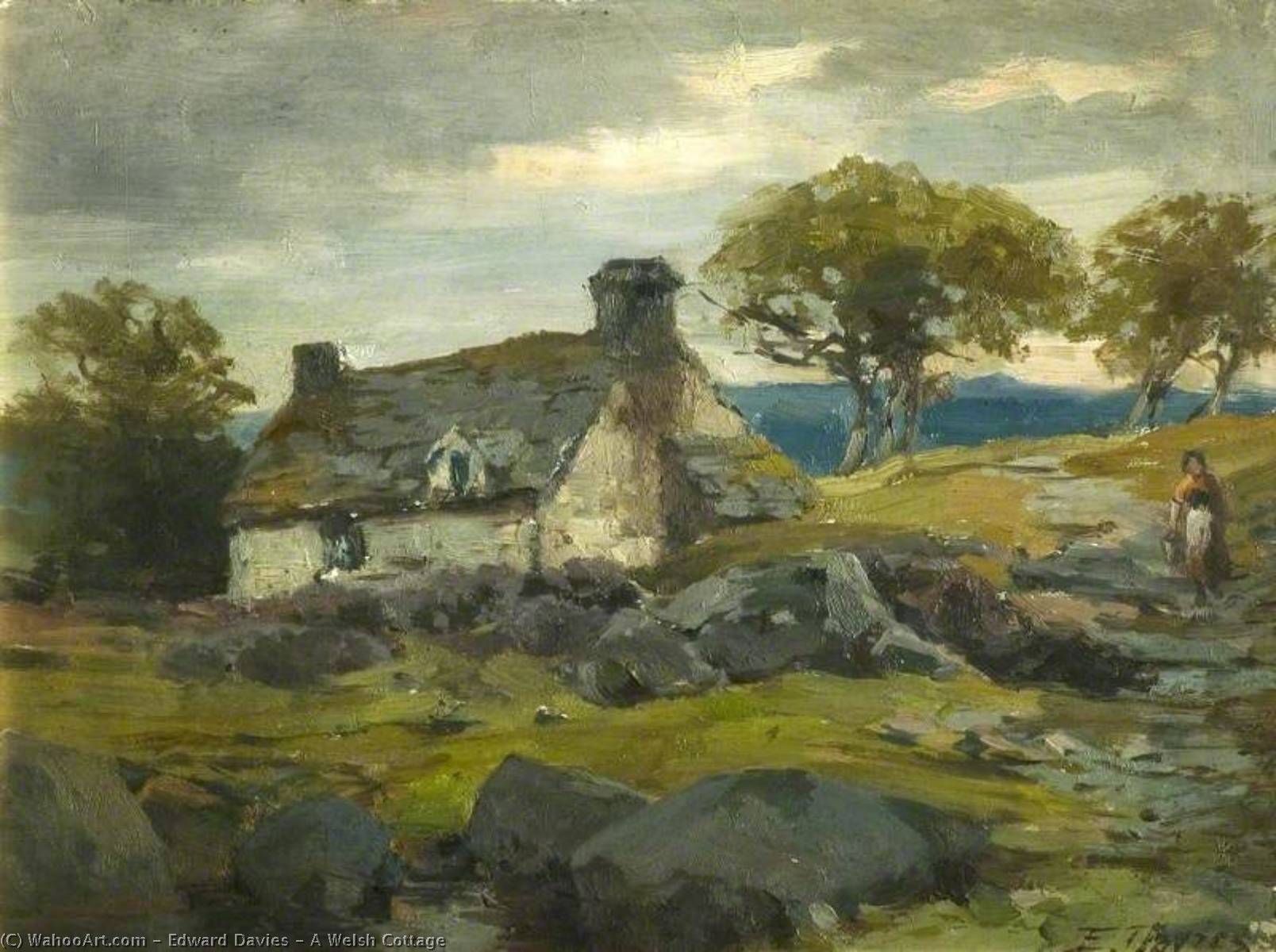 Wikioo.org - The Encyclopedia of Fine Arts - Painting, Artwork by Edward Davies - A Welsh Cottage