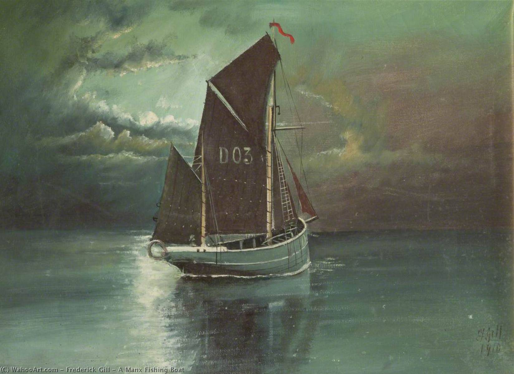 Wikioo.org - The Encyclopedia of Fine Arts - Painting, Artwork by Frederick Gill - A Manx Fishing Boat