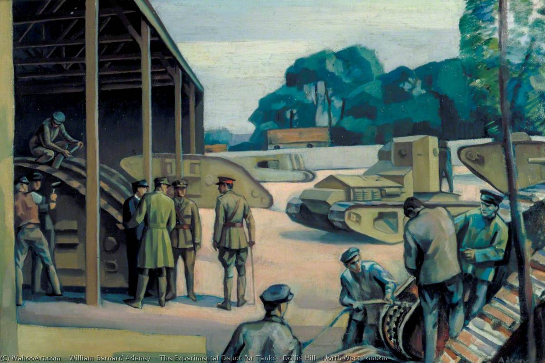 Wikioo.org - The Encyclopedia of Fine Arts - Painting, Artwork by William Bernard Adeney - The Experimental Depot for Tanks, Dollis Hill, North West London