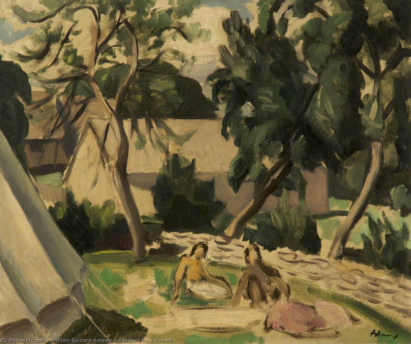Wikioo.org - The Encyclopedia of Fine Arts - Painting, Artwork by William Bernard Adeney - Campers by a Stream
