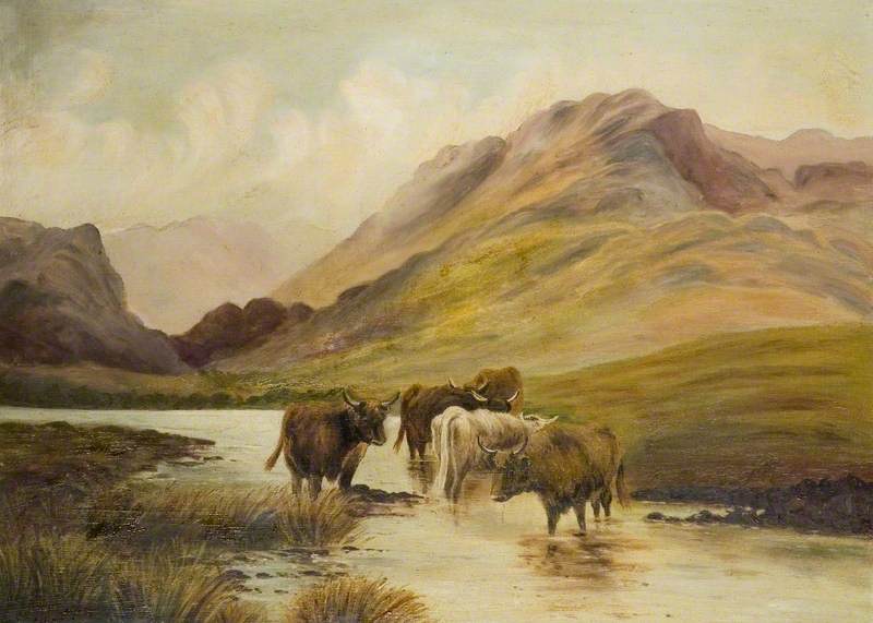 Wikioo.org - The Encyclopedia of Fine Arts - Painting, Artwork by Elsie May Robson - Landscape with Highland Cattle