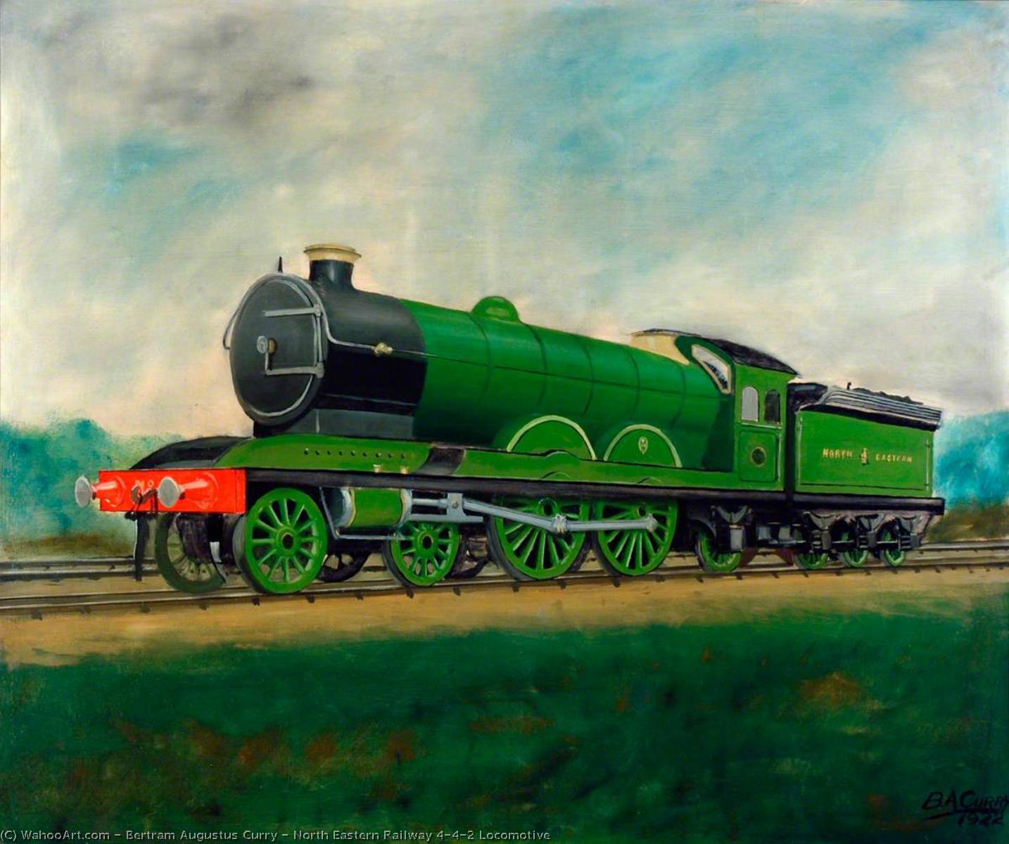 Wikioo.org - The Encyclopedia of Fine Arts - Painting, Artwork by Bertram Augustus Curry - North Eastern Railway 4–4–2 Locomotive