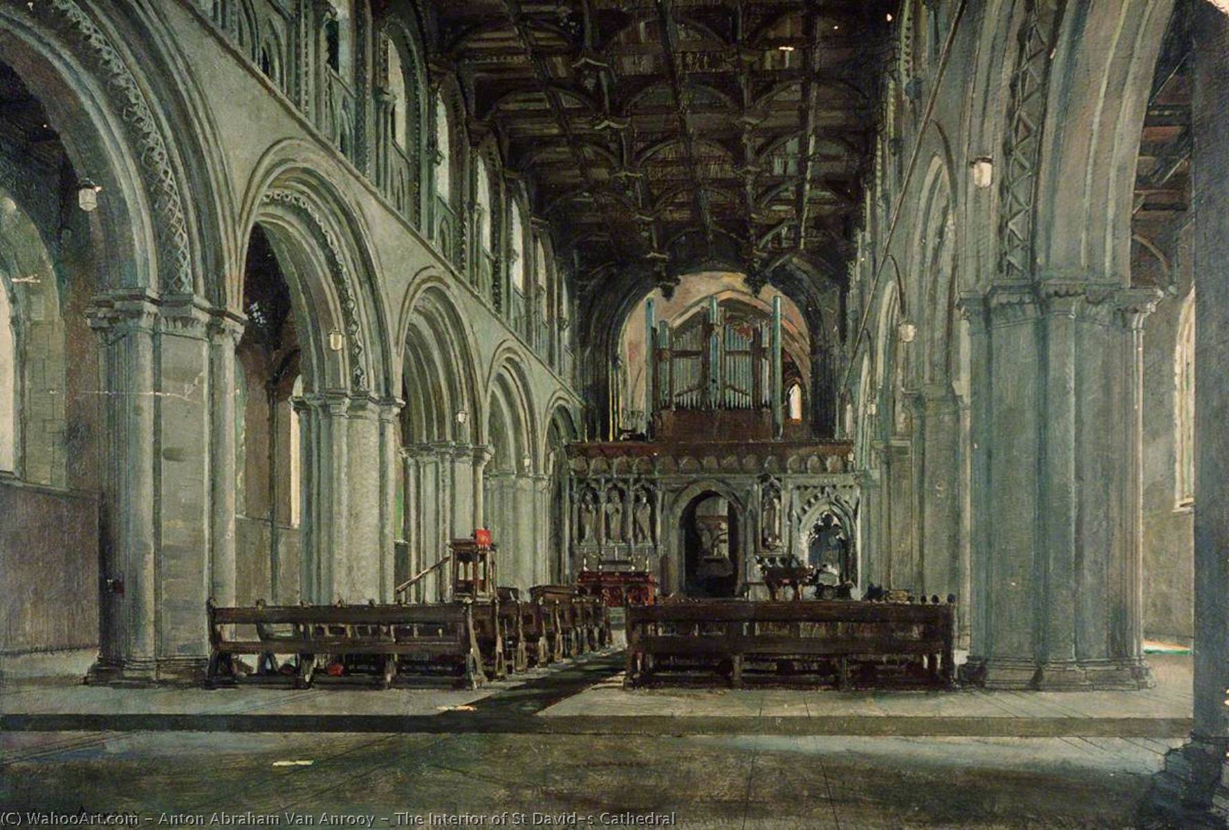 Wikioo.org - The Encyclopedia of Fine Arts - Painting, Artwork by Anton Abraham Van Anrooy - The Interior of St David's Cathedral