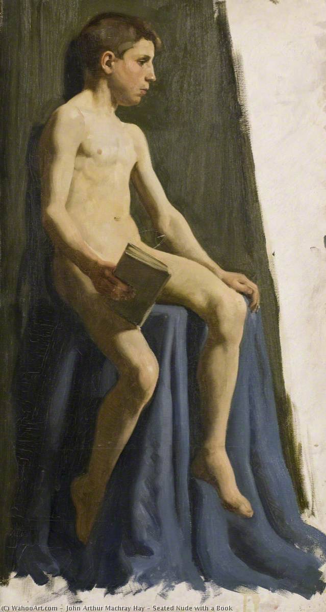 Wikioo.org - The Encyclopedia of Fine Arts - Painting, Artwork by John Arthur Machray Hay - Seated Nude with a Book