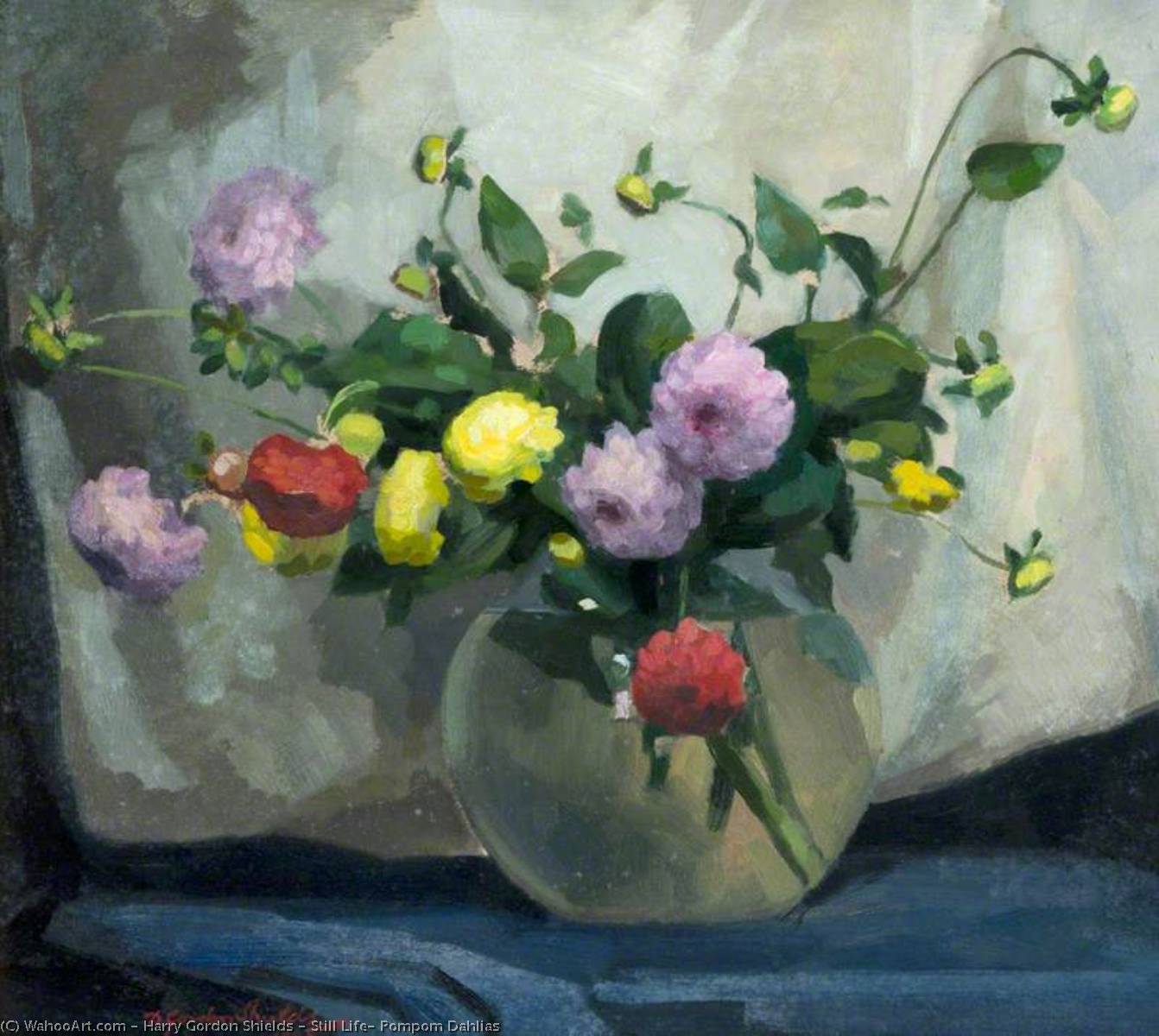 Wikioo.org - The Encyclopedia of Fine Arts - Painting, Artwork by Harry Gordon Shields - Still Life, Pompom Dahlias