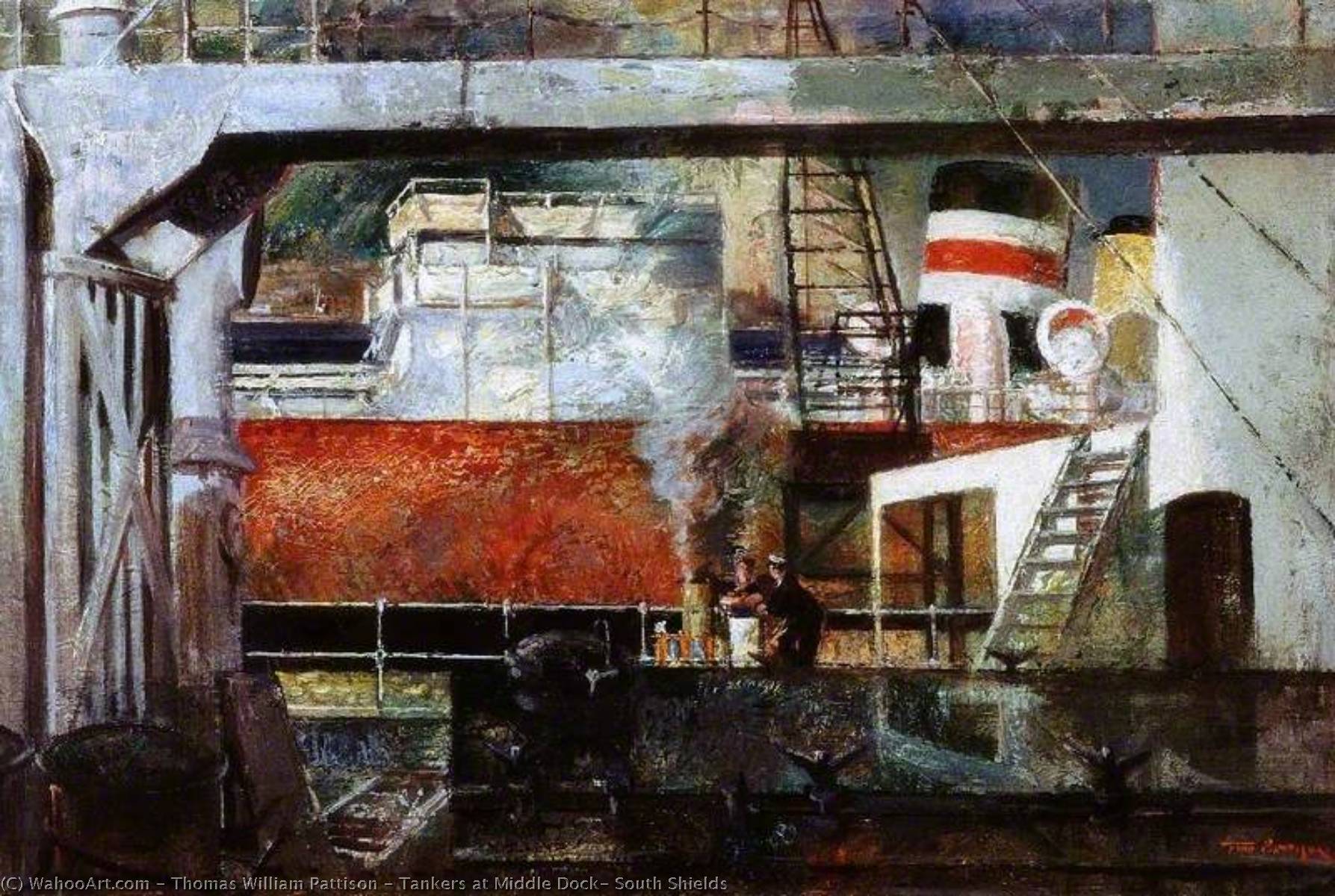 Wikioo.org - The Encyclopedia of Fine Arts - Painting, Artwork by Thomas William Pattison - Tankers at Middle Dock, South Shields