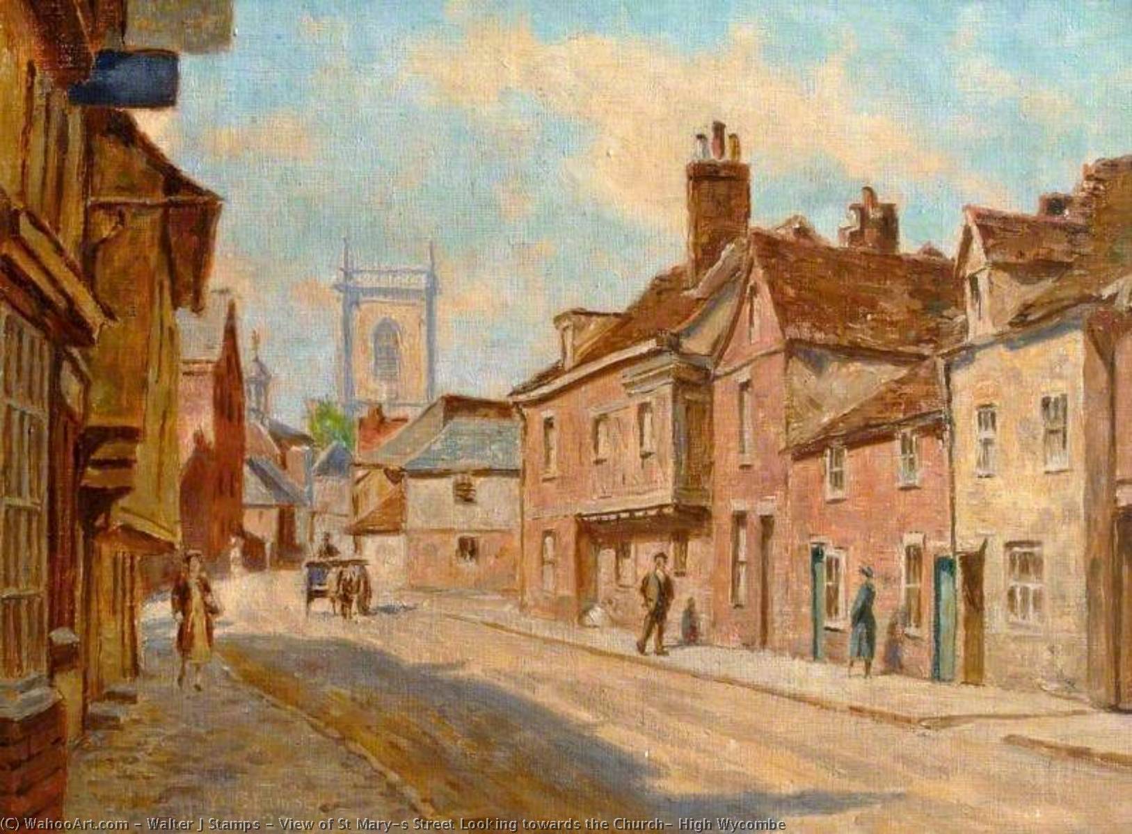 Wikioo.org - The Encyclopedia of Fine Arts - Painting, Artwork by Walter J Stamps - View of St Mary's Street Looking towards the Church, High Wycombe