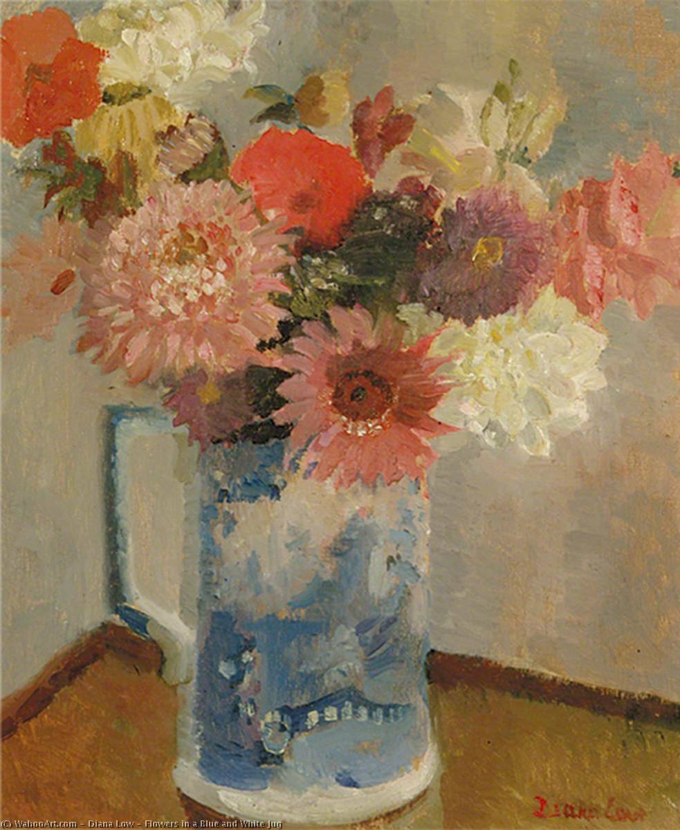 Wikioo.org - The Encyclopedia of Fine Arts - Painting, Artwork by Diana Low - Flowers in a Blue and White Jug