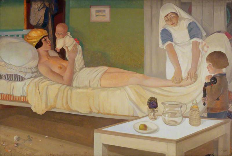 Wikioo.org - The Encyclopedia of Fine Arts - Painting, Artwork by Cecile Walton - Romance – Cecile Walton (1891–1956), with her Children Edward and Gavril