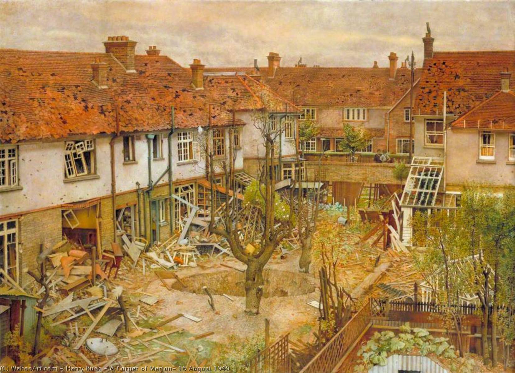 Wikioo.org - The Encyclopedia of Fine Arts - Painting, Artwork by Harry Bush - A Corner of Merton, 16 August 1940