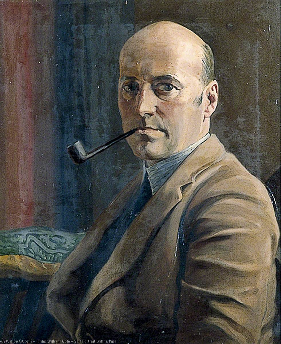 Wikioo.org - The Encyclopedia of Fine Arts - Painting, Artwork by Philip William Cole - Self Portrait with a Pipe