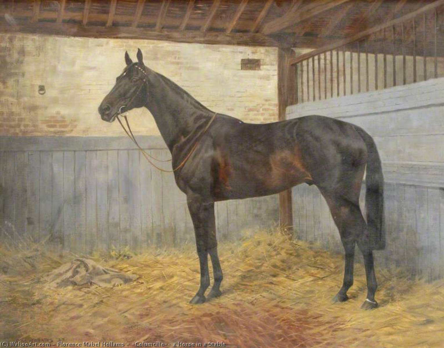 Wikioo.org - The Encyclopedia of Fine Arts - Painting, Artwork by Florence Mabel Hollams - 'Columcille', a Horse in a Stable